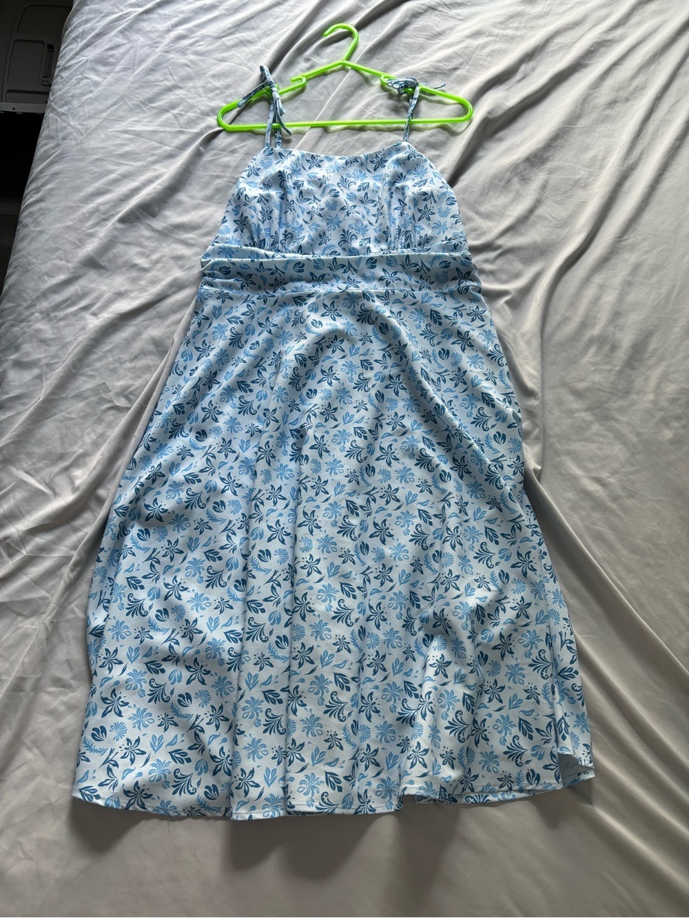 Blue Floral Tie-Shoulder Midi Dress